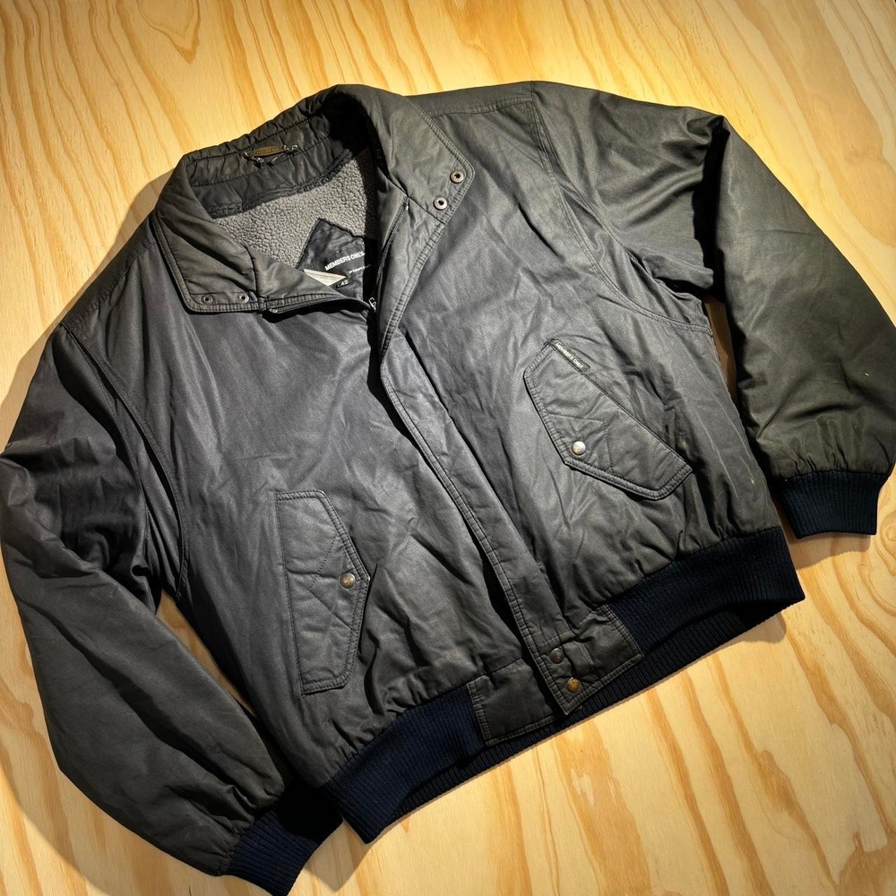 Members Only Vintage Black Waxed Look Bomber Jacket Zip Liner Mens 42 Large